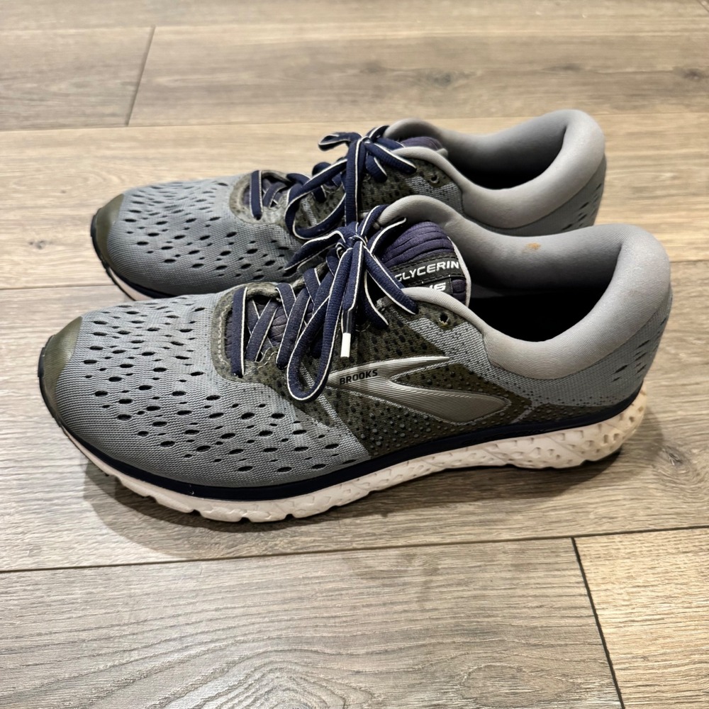 Brooks Glycerin 16 Mens Running Shoes Grey Navy Wide 2E Size 9.5 EE - Picture 2 of 9